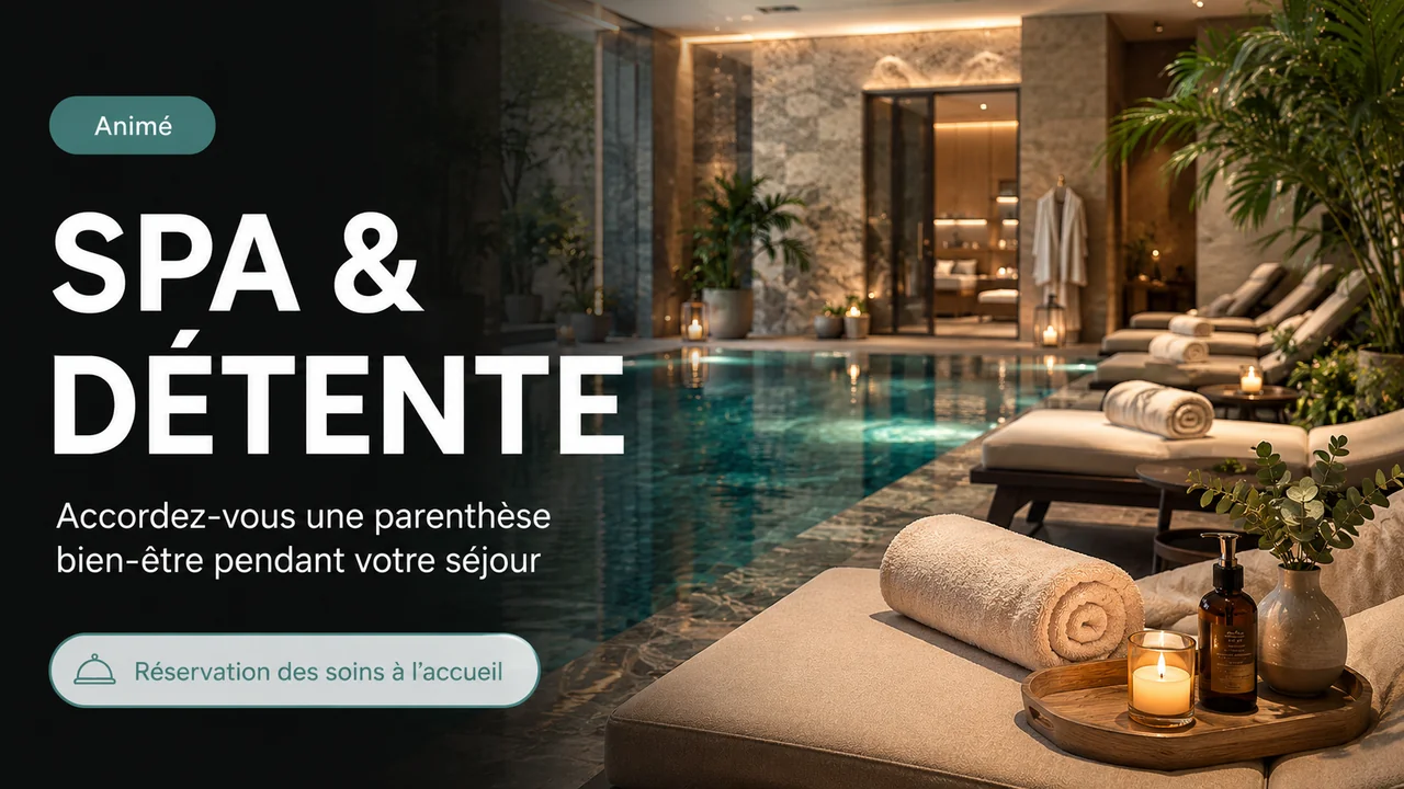 Template d’affichage dynamique hôtelier pour promouvoir un service spa et détente