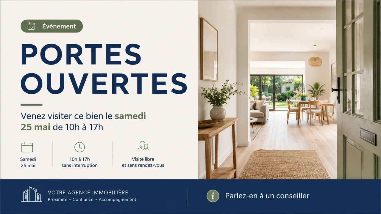 Template d’affichage dynamique immobilier pour annoncer une journée portes ouvertes