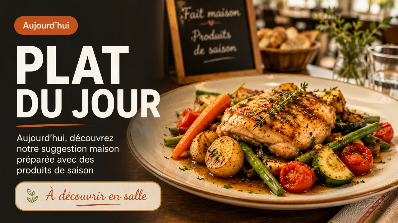 Template d’affichage dynamique restaurant pour mettre en avant le plat du jour